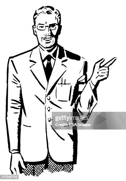 man pointing - teacher pointing stock illustrations