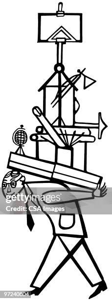 Illustrator With Tools On Back, Foto stock