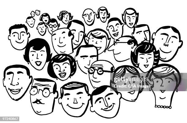 ilustrações, clipart, desenhos animados e ícones de crowd of people - grupo de amigos