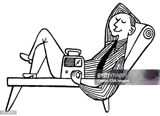 ilustrações de stock, clip art, desenhos animados e ícones de man relaxing - music stock illustrations