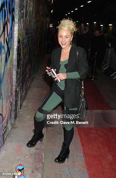 Jaime Winstone arrives at the UK film premiere of 'Exit Through The Gift Shop', at Leake Street Tunnel on March 1, 2010 in London, England.