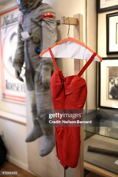 Rihanna's worn vintage swimsuit from Maroon 5's "If I never see your face again" video on display at the rock & roll music memorabilia auction press...