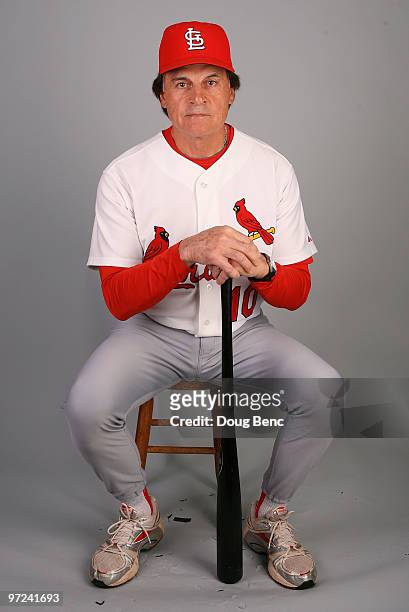 Manager Tony La Russa of the St. Louis Cardinals during photo day at Roger Dean Stadium on March 1, 2010 in Jupiter, Florida.