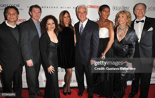 Jason Binn, Bobby Flay,Gloria Estefan, Carol Rome, Charlie Crist,Natalie Cole and Roy Black attends the 15th Annual Blacks' Charity Gala at...