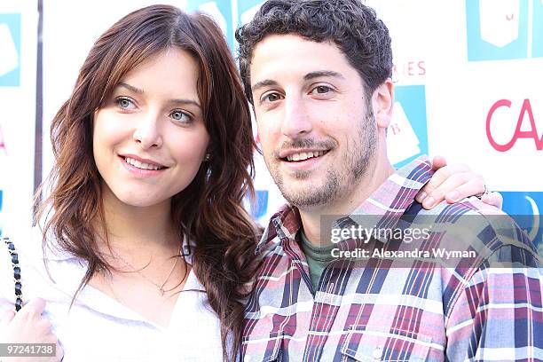 Jenny Mollen and Jason Biggs at The Milk And Bookies First Annual Story Time Celebration held at The Skirball Cultural Center on February 28, 2010 in...