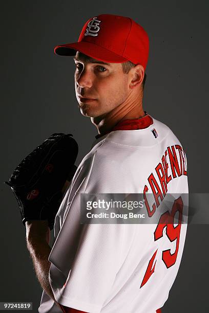 Pitcher Chris Carpenter of the St. Louis Cardinals during photo day at Roger Dean Stadium on March 1, 2010 in Jupiter, Florida.