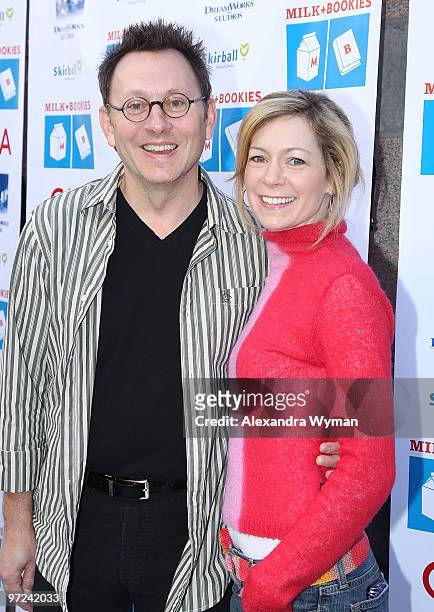Michael Emerson and wife Carrie Preston at The Milk And Bookies First Annual Story Time Celebration held at The Skirball Cultural Center on February...
