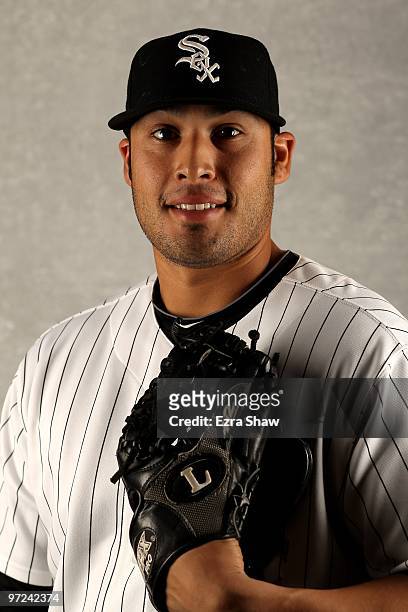 Sergio Santos of the Chicago White Sox poses during photo media day at the White Sox spring training complex on February 28, 2010 in Glendale,...