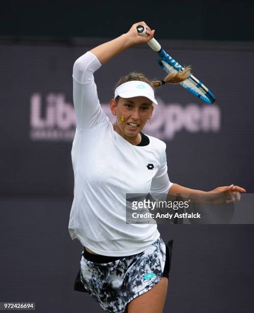 Elise Mertens from Belgium in action against Polona Hercog from Slovania during their First Round, Ladies Singles Match on Day Two of the Libema Open...