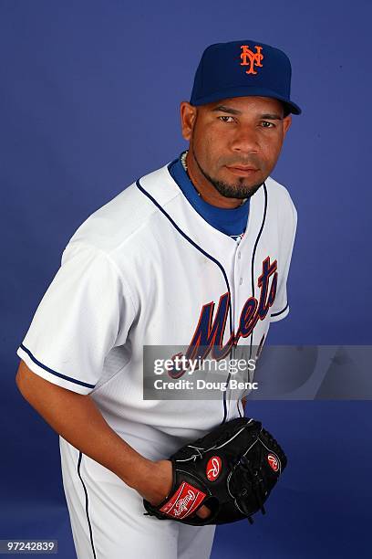 Pitcher Pedro Feliciano of the New York Mets poses during photo day at Tradition Field on February 27, 2010 in Port St. Lucie, Florida.