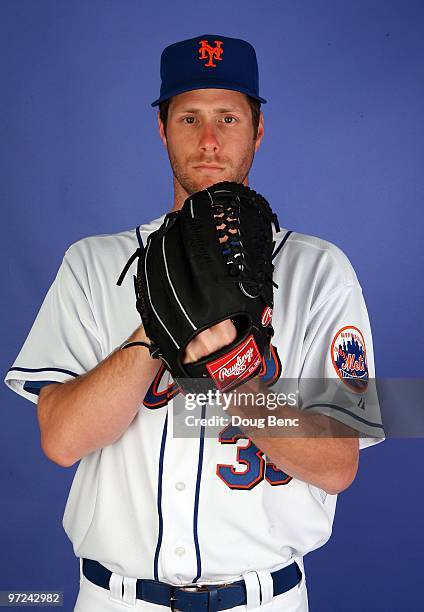 Pitcher John Maine of the New York Mets poses during photo day at Tradition Field on February 27, 2010 in Port St. Lucie, Florida.