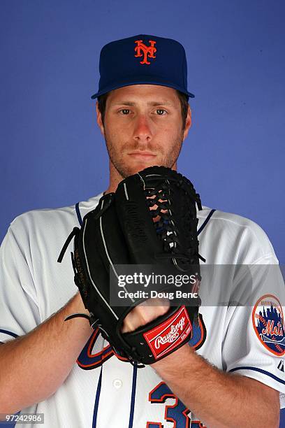 Pitcher John Maine of the New York Mets poses during photo day at Tradition Field on February 27, 2010 in Port St. Lucie, Florida.