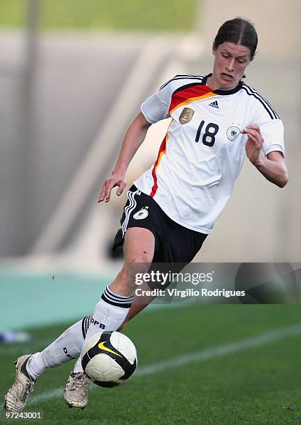 Kerstin Garefrekes of Germany in action during the Woman Algarve Cup match between Germany and China at the Estadio Algarve on March 1, 2010 in Faro,...