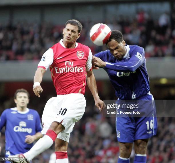 Jeremie Aliadiere of Arsenal battles with Joleon Lescott of Everton during the Barclays Premiership match between Arsenal and Everton at The Emirates...
