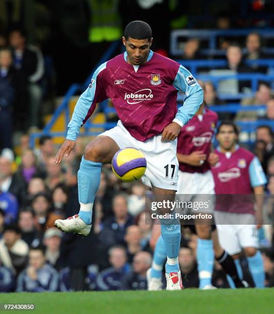 Hayden Mullins of West Ham United in action during the Barclays Premiership match between Chelsea and West Ham United at Stamford Bridge in London on...