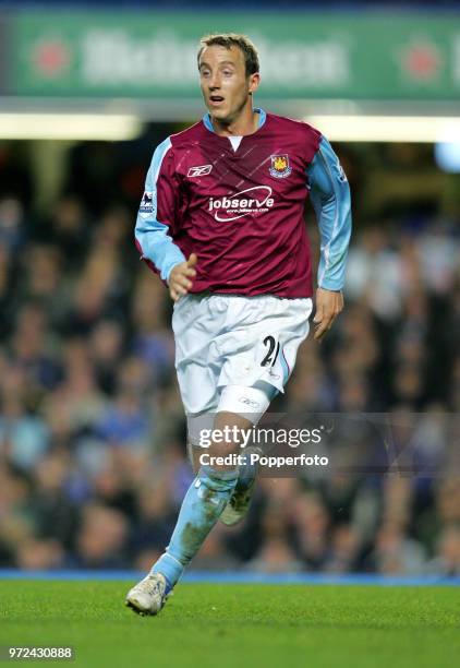 Lee Bowyer of West Ham United in action during the Barclays Premiership match between Chelsea and West Ham United at Stamford Bridge in London on...