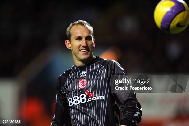 Middlesbrough goalkeeper Mark Schwarzer during the Barclays Premiership match between Aston Villa and Middlesbrough at Villa Park in Birmingham on...