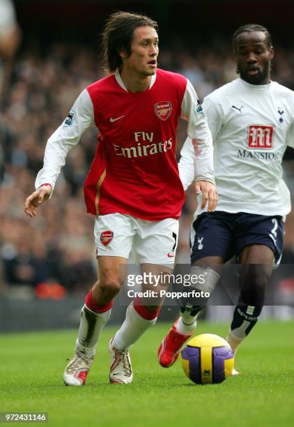 Tomas Rosicky of Arsenal in action during the Barclays Premiership match between Arsenal and Tottenham Hotspur at the Emirates Stadium in London on...