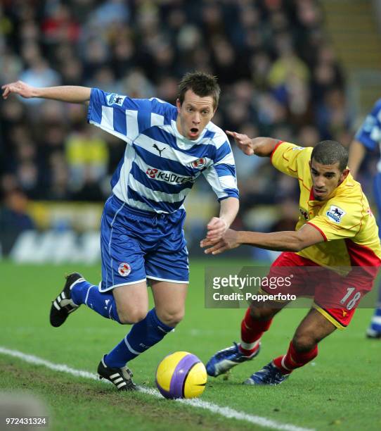 Nicky Shorey of Reading and Hameur Bouazza of Watford in action during the Barclays Premiership match between Watford and Reading at Vicarage Road in...