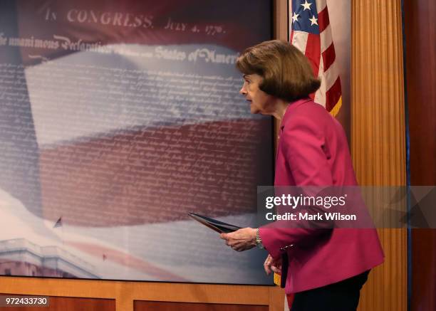 Senate Judiciary ranking member Dianne Feinstein, , walks up to speak about the Keep Families Together Act, which aims to prevent the separation of...