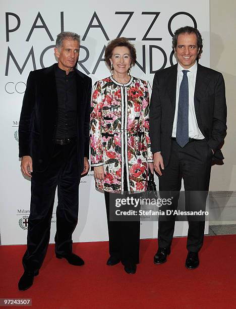 Massimiliano Finazzer Flory, Letizia Moratti, Giovanni Terzi attend the opening of new exhibition space at Palazzo Morando dedicated to fashion and...