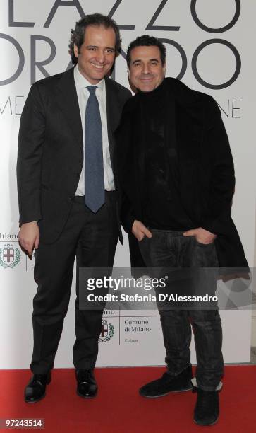 Giovanni Terzi and Ennio Capasa attend the opening of new exhibition space at Palazzo Morando dedicated to fashion and costume on March 1, 2010 in...