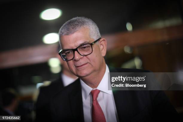 Ivan Monteiro, chief executive officer of Petroleos Brasileiros SA , leaves the National Congress building following a congressional meeting in...