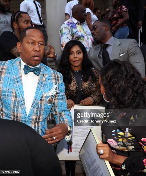 New York City Council Member Andy King, honoree Lil Kim, and Mark Pitts attend the 3rd Annual Influence Awards at City Hall on June 11, 2018 in New...