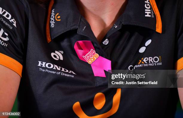 Lisa Brennauer of Germany and Team Wiggle High5 / Breast cancer care campaign / Illustration / during the 5th OVO Energy Women's Tour 2018, Press...