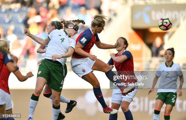 Stavanger , Norway - 12 June 2018; Louise Quinn of Republic of Ireland in action against Elise Thorsnes of Norway during the FIFA 2019 Women's World...