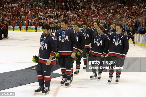 Winter Olympics: Team USA upset with silver medals after losing Men's Gold Medal Game - Game 30 vs Canada at Canada Hockey Place. Vancouver, Canada...