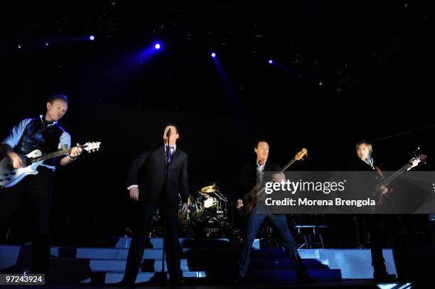 Gary Kemp, Tony Hadley, John Keeble, Martin Kemp and Steve Norman of Spandau Ballet perform at Mediolanum forum on March 1, 2010 in Milan, Italy.