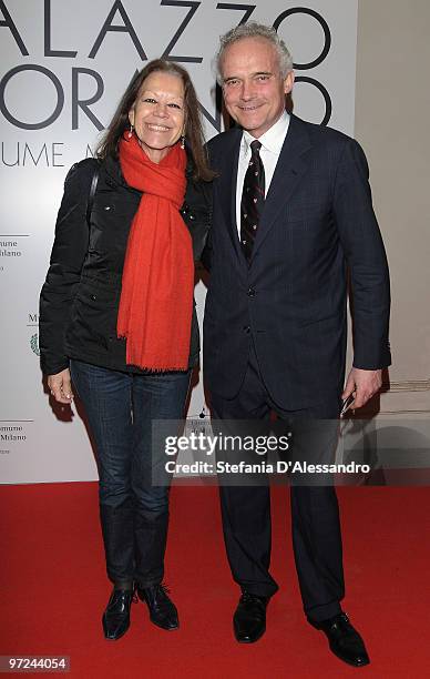 Lina Sotis and Enrico Marinelli attend the opening of new exhibition space at Palazzo Morimondo dedicated to fashion and costume on March 1, 2010 in...