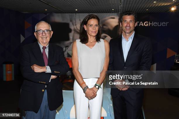Jack Heuer, Princess Stephanie of Monaco and TAG Heuer Ambassador and actor Patrick Dempsey, attend a visit to the Car Collection of the Prince...