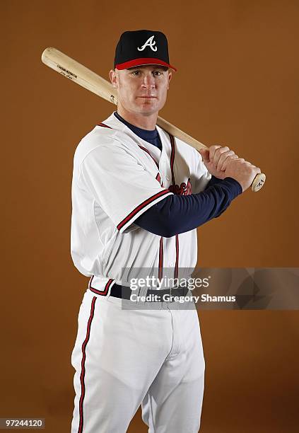 Brooks Conrad of the Atlanta Braves poses during photo day at Champions Stadium on February 26, 2010 in Kissimmee, Florida.