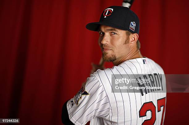 Hardy of the Minnesota Twins poses during photo day at Hammond Stadium on March 1, 2010 in Ft. Myers, Florida.