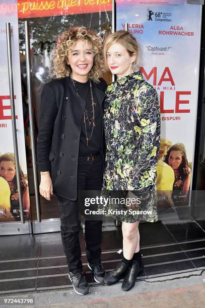 Valeria Golino and Alba Rohrwacher attend the "Ma Fille - Mia Figlia" Paris Premiere at Mk2 Bibliotheque on June 12, 2018 in Paris, France.