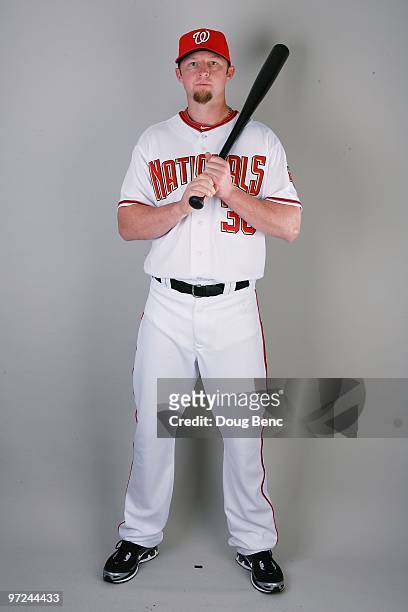 Outfielder Chris Duncan of the Washington Nationals poses during photo day at Space Coast Stadium on February 28, 2010 in Viera, Florida.