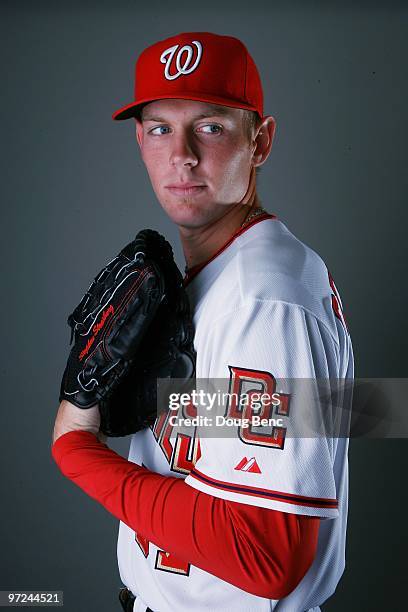 Pitcher Stephen Strasburg of the Washington Nationals poses during photo day at Space Coast Stadium on February 28, 2010 in Viera, Florida.