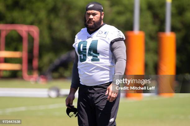 Haloti Ngata of the Philadelphia Eagles walks off the field after Eagles minicamp at the NovaCare Complex on June 12, 2018 in Philadelphia,...
