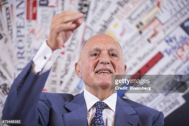 Paolo Savona, Italy's European affairs minister, speaks to members of the media during a launch party for his book, entitled "Like A Nightmare And...