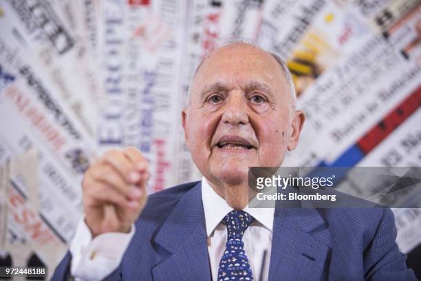 Paolo Savona, Italy's European affairs minister, speaks to members of the media during a launch party for his book, entitled "Like A Nightmare And...