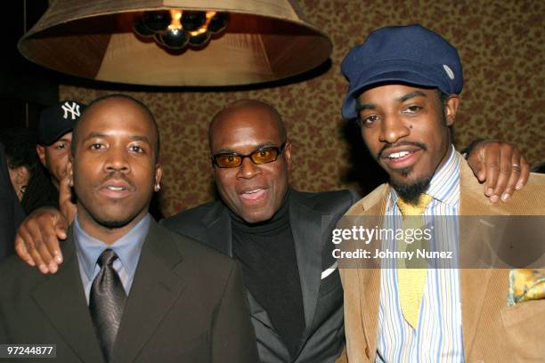 Big Boi of Outkast, Antonio "LA" Reid of Arista and Andre 3000 of Outkast