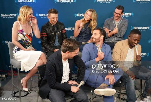 Leslie Bibb, Jeremy Renner, Annabelle Wallis, Jon Hamm, Ed Helms, Jake Johnson and Hannibal Buress take part in SiriusXM's Town Hall with the cast of...