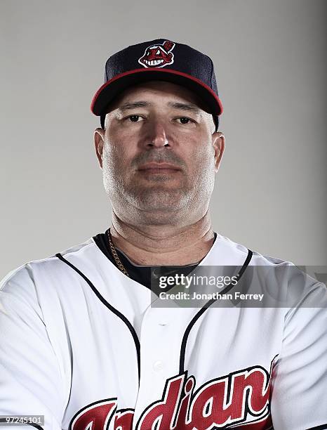 Manager Manny Acta poses for a portrait during the Cleveland Indians Photo Day at the training complex at Goodyear Stadium on February 28, 2010 in...