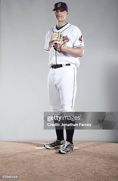 Justin Masterson poses for a portrait during the Cleveland Indians Photo Day at the training complex at Goodyear Stadium on February 28, 2010 in...