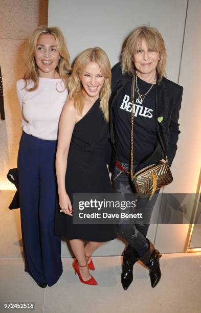 Jeanne Marine, Kylie Minogue and Chrissie Hynde attend the launch of the Stella McCartney Global flagship store on Old Bond Street on June 12, 2018...