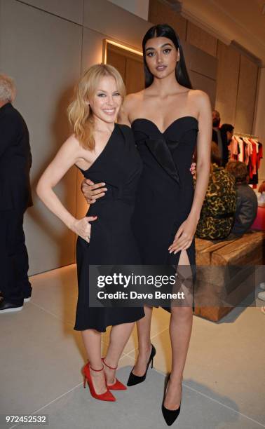 Kylie Minogue and Neelam Gill attend the launch of the Stella McCartney Global flagship store on Old Bond Street on June 12, 2018 in London, England.