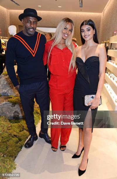 Idris Elba, Sabrina Dhowre and Neelam Gill attend the launch of the Stella McCartney Global flagship store on Old Bond Street on June 12, 2018 in...