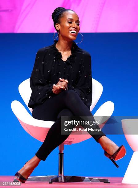 Actor, producer and activist Kerry Washington speaks at a panel discussion about sexual harassment and rape in the workplace at the 2018 ACLU...